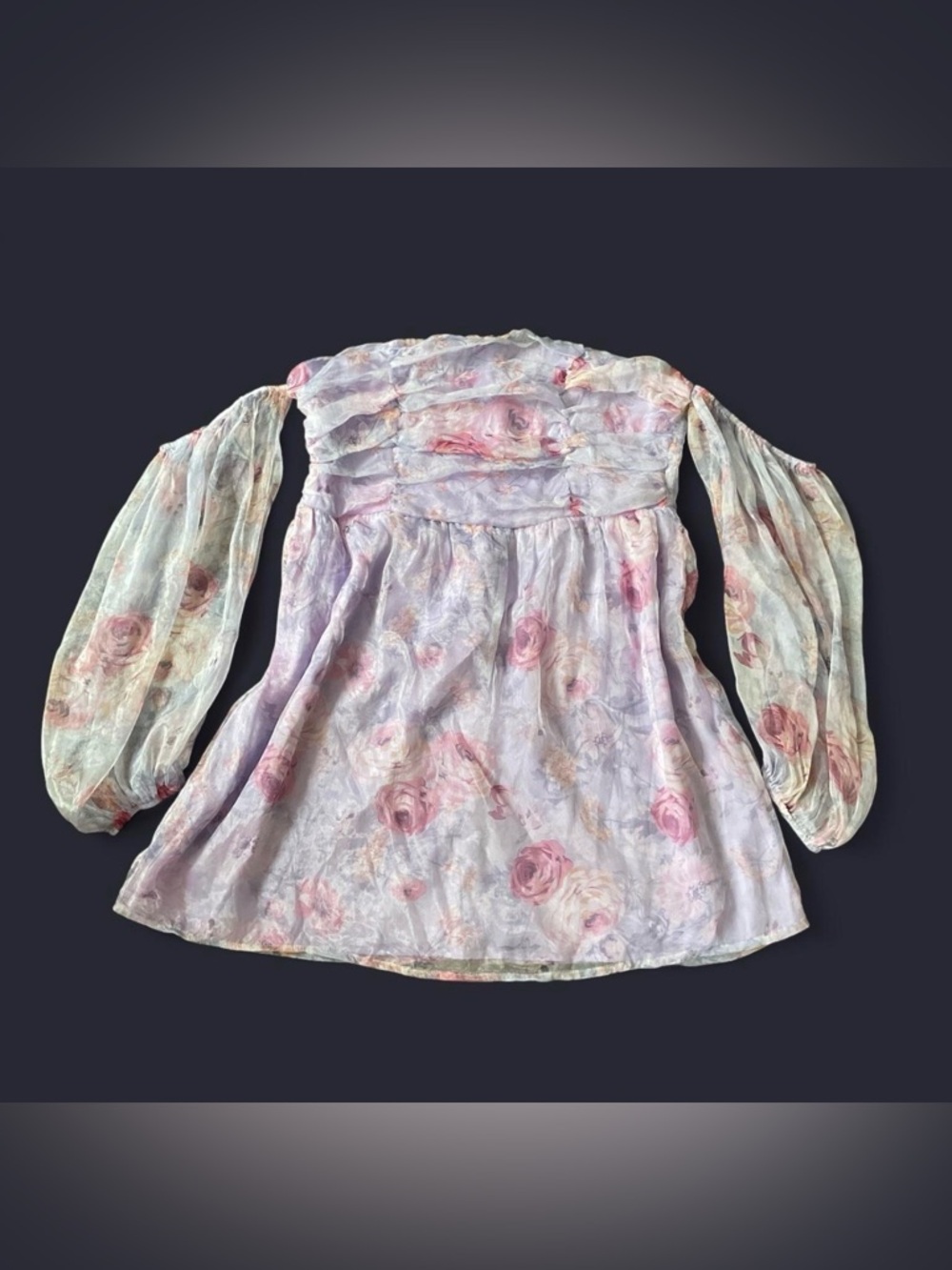 Lavender Floral Long-Sleeve Puff Dress